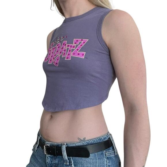 Bratz Purple Graphic Sequin Cropped Cutout Open Tie Back Tank Top - Picture 3 of 7